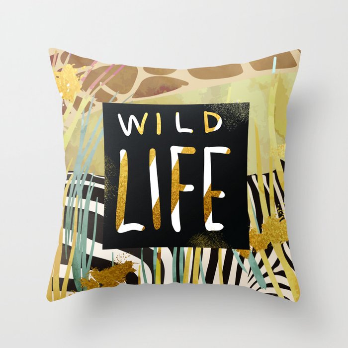 Trendy safari style african savannah nature and animals Throw Pillow