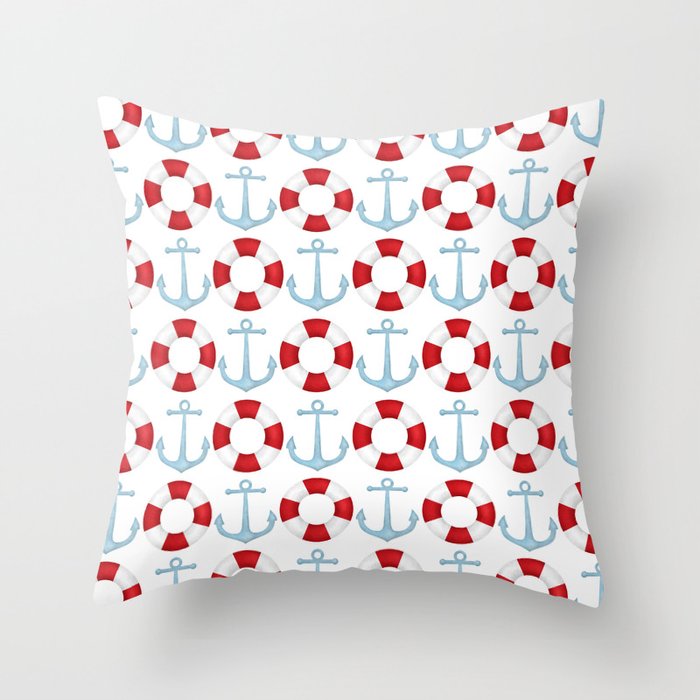 Anchors And Buoys Pattern Throw Pillow