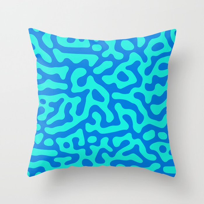 Turquoise and Blue Grooves Organic Liquid Lines Abstract Pattern Throw Pillow