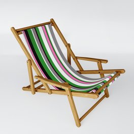[ Thumbnail: Eyecatching Black, Hot Pink, Gray, White, and Forest Green Colored Stripes/Lines Pattern Sling Chair ]