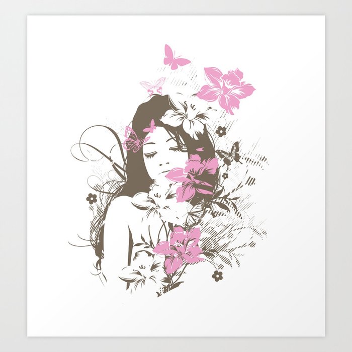 Girl with Flowers Art Print