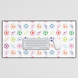 Soccer balls and boots doodle pattern. Digital Illustration Background Desk Mat