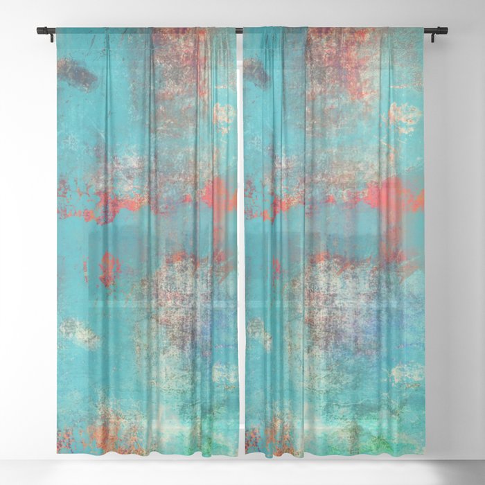 Aztec Turquoise Stone Abstract Texture Design Art Sheer Curtain