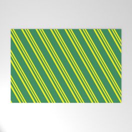[ Thumbnail: Yellow and Sea Green Colored Stripes Pattern Welcome Mat ]