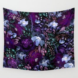 Deep Floral Chaos blue & violet Wall Tapestry