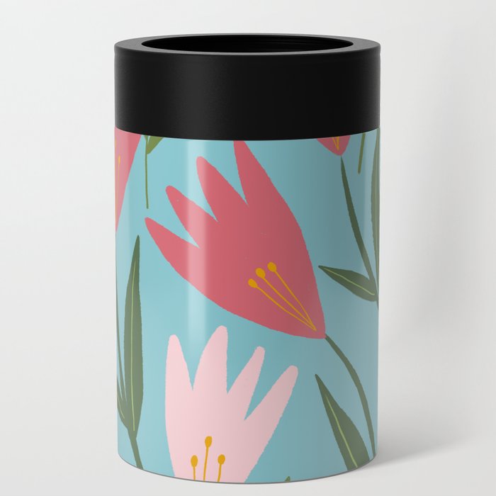Pink Tulips Can Cooler
