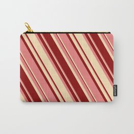[ Thumbnail: Light Coral, Beige, and Dark Red Colored Lines Pattern Carry-All Pouch ]