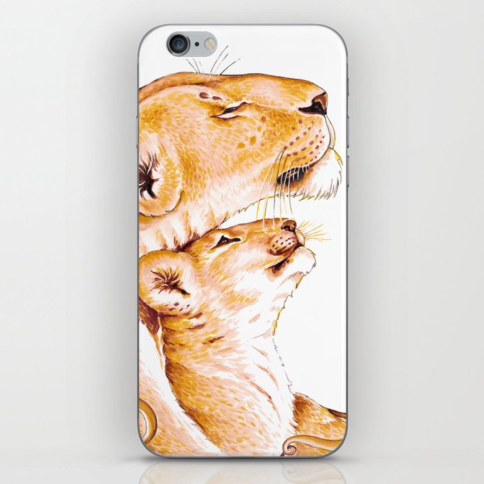 Lioness and Cub Mother's Love Ink White Art iPhone Skin
