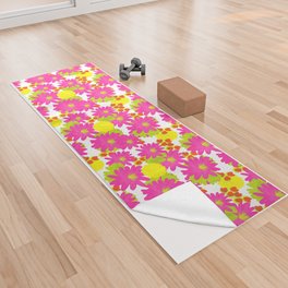 Retro Modern Tropical Flowers in Hot Pink And Yellow Yoga Towel