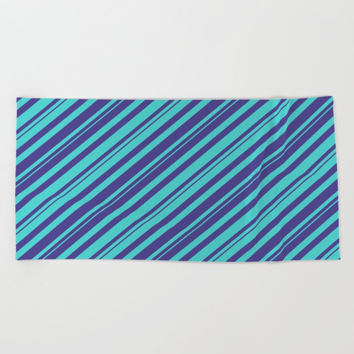 Dark Slate Blue and Turquoise Colored Striped/Lined Pattern Beach Towel