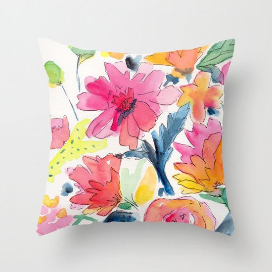 Floral watercolor illustration pattern Throw Pillow by Laura Dro Society6