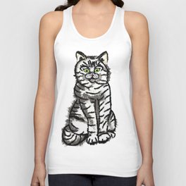Expressive Sitting Cat Pose Illustration.  Unisex Tank Top