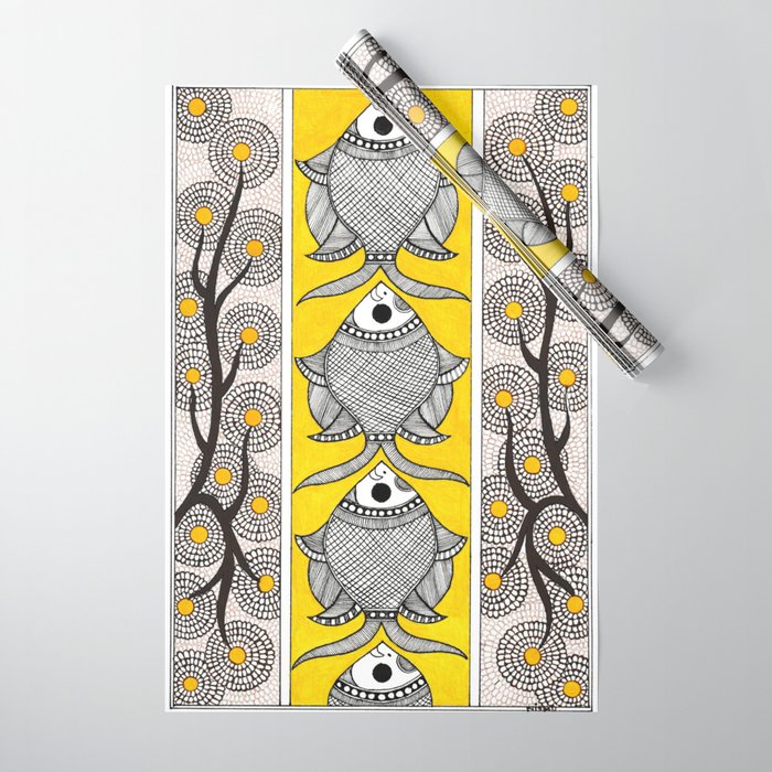 Madhubani Fish Flower Wrapping Paper by Crispy Art by Nishu Society6
