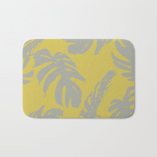 Palm Leaves Retro Gray on Mod Yellow Bath Mat