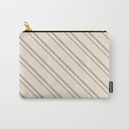 [ Thumbnail: Beige & Dark Grey Colored Lined Pattern Carry-All Pouch ]