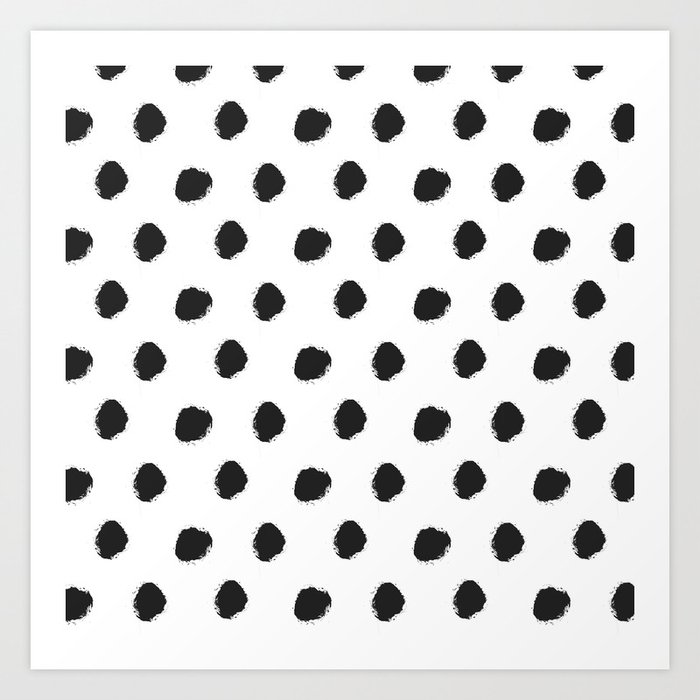 Black White Hand Painted Watercolor Polka Dots Art Print By