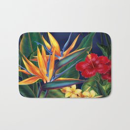 Tropical Paradise Hawaiian Floral Illustration Badematte | Beach, Flowers, Tropical, Plumeria, Painting, Hawaii, Scenery, Flora, Hawaiian, Floral 