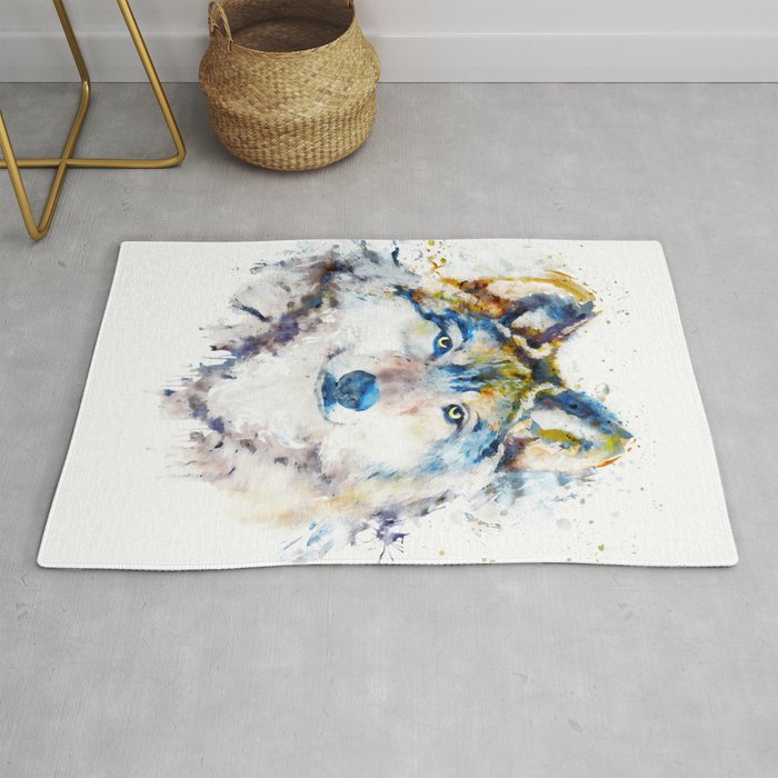 Wolf Face Watercolor Portrait Rug