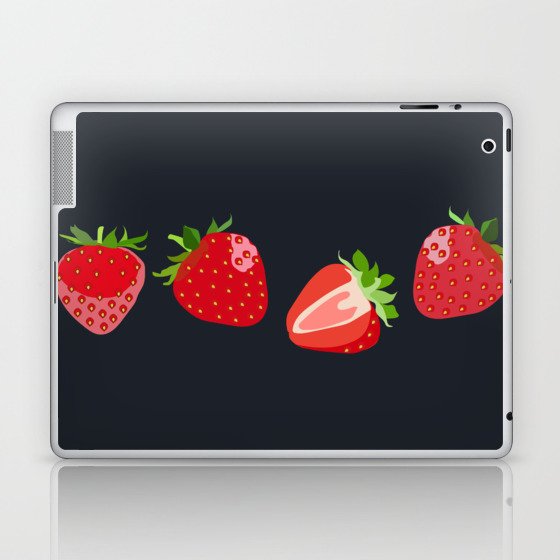 Strawberry - Colorful Summer Vibes Berry Art Design on Dark Blue Laptop & iPad Skin