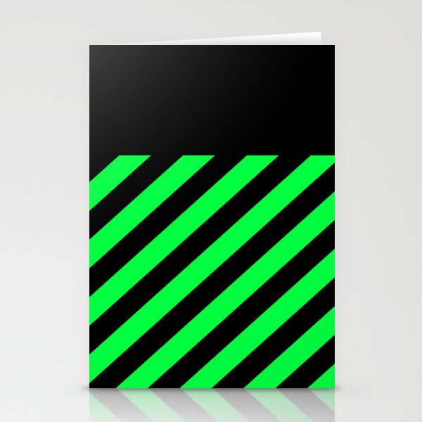 Black & Neon Green Stripes Stationery Cards