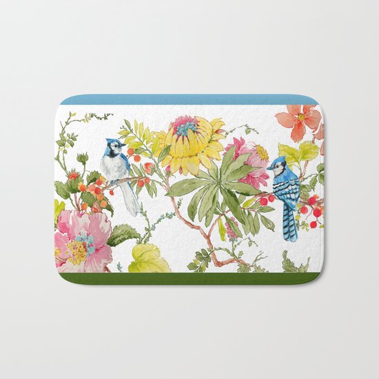 Bluejay Bird Day Floral Bath Mat
