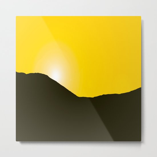 Mountain silhuette - sunrise sky - black rockymountain on yellow background - #Society6 #buyart Metal Print
