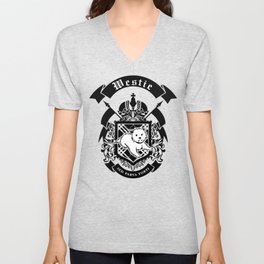 Westie "Small But Mighty" Coat of Arms V Neck T Shirt