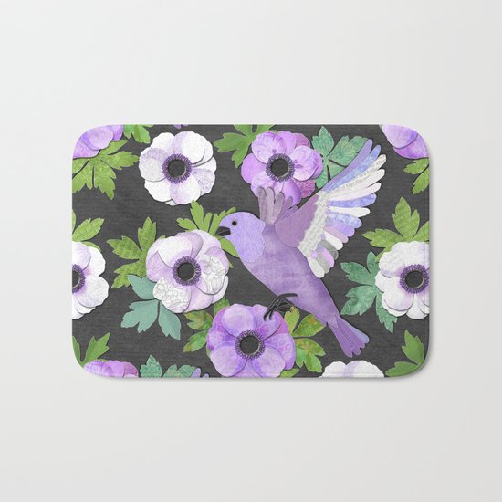 Purple Paper Anemone Collage Bath Mat