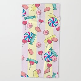Hello Sweetie Candy & Heart Stripe Print Beach Towel