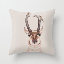 In It Together - Pronghorn and Willow Flycatcher Throw Pillow