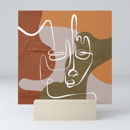 Abstract Face Line Neutral Mini Art Print