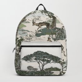 Seamless Panorama Safari Wildlife, African Animals in National Park Landscape, Antelopes in Savannah, Trees Panoramic View Hand Drawn Illustration, Mural hand drawn Design Backpack