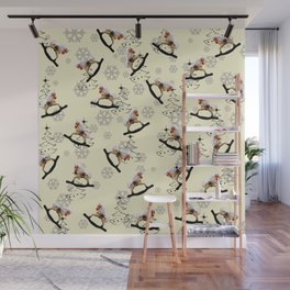 Merry Christmas Rocking Horse Trees pattern Wall Mural