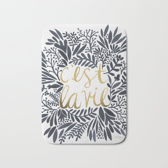 C'est la Vie – Grey & Gold Bath Mat