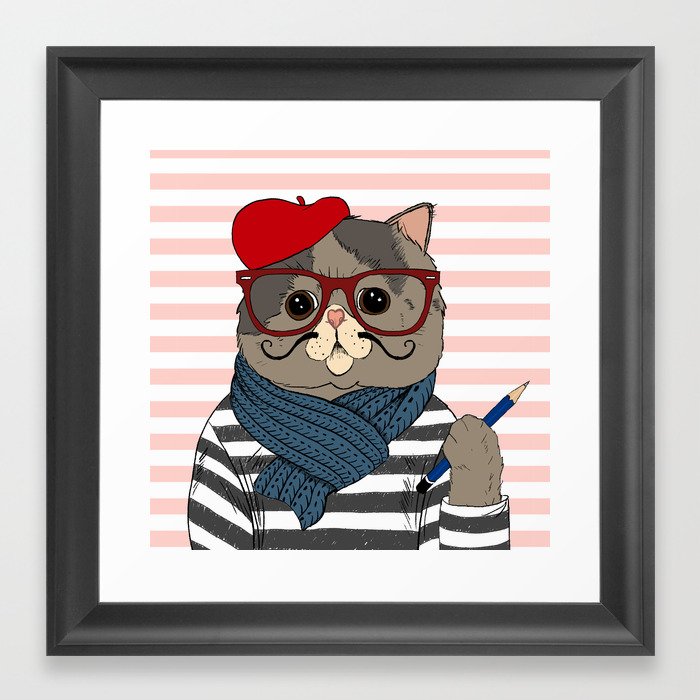 French Cat Framed Art Print