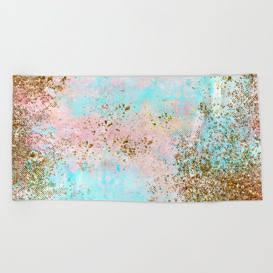 Pink and Gold Mermaid Sea Foam Glitter Beach Towel