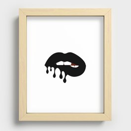 Black melting lipstick on bitting woman lips. Vector art print. Fashion pattern Recessed Framed Print