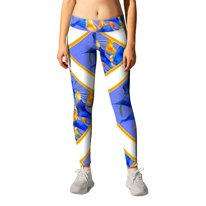 PATTERNED MODERN ABSTRACT BLUE & GOLD CALLA LILIES Leggings
