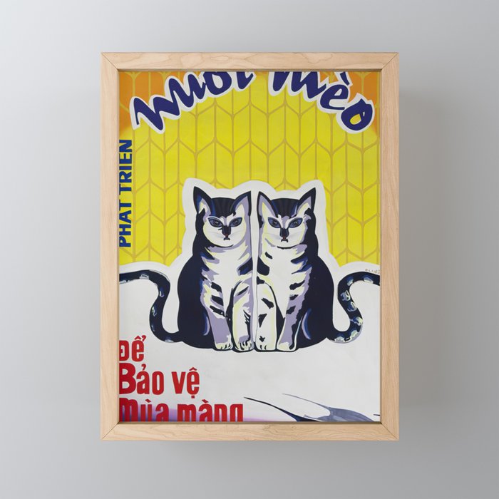 Vietnamese Poster: Breeding Cats to Protect our Crops Framed Mini Art Print