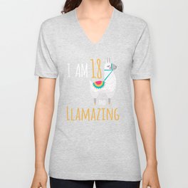 I Am 18 And Llamazing Funny Llama Alpaca Birthday Gift V Neck T Shirt