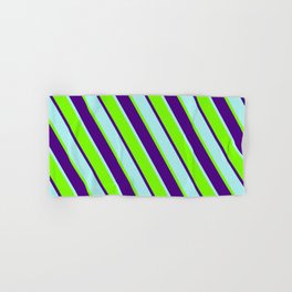 [ Thumbnail: Turquoise, Green, and Indigo Colored Lines/Stripes Pattern Hand & Bath Towel ]