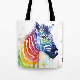 Zebra Rainbow Watercolor Whimsical Animal Tote Bag