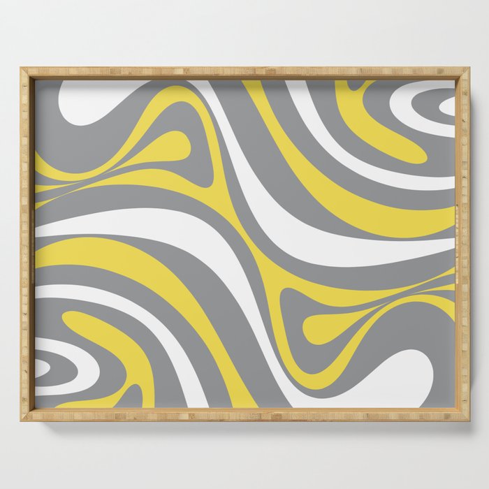 New Groove Retro Swirl Abstract Pattern Gray Yellow White Serving Tray