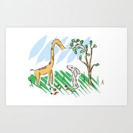 Bunny and Giraffe Art Print