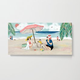 Life is better at the beach Metal Print | Beachfun, Playingonthesand, Beach, Sandpool, Familytime, Familyfuntime, Beachumbrella, Koreanillustrator, Painting, Parasol 