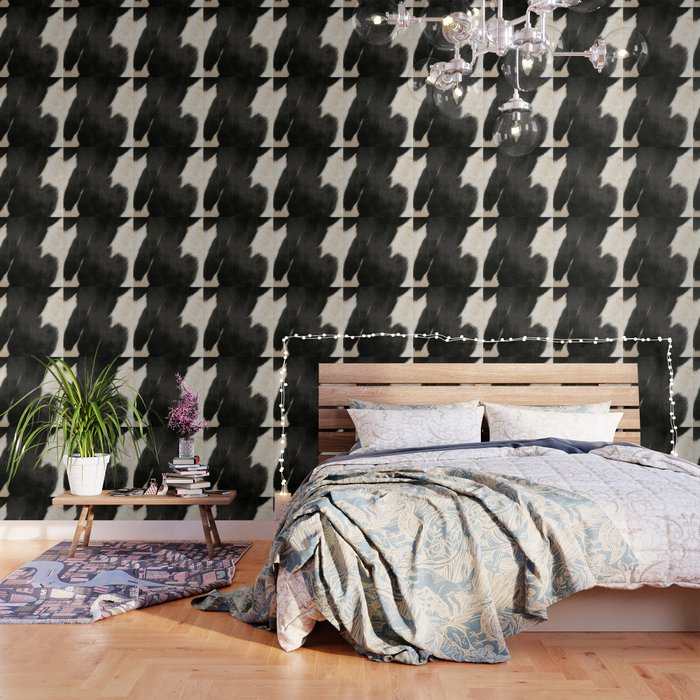 Vintage Black and White Cowhide, Cow Skin Print Pattern Wallpaper