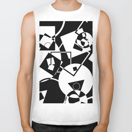 Simply Black And white - Abstract, geometric, retro, black and white random pattern Biker Tank