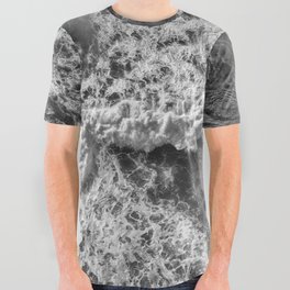 Black And White Ocean Waves Rolling In All Over Graphic Tee