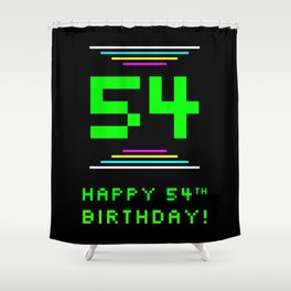 [ Thumbnail: 54th Birthday - Nerdy Geeky Pixelated 8-Bit Computing Graphics Inspired Look Shower Curtain ]