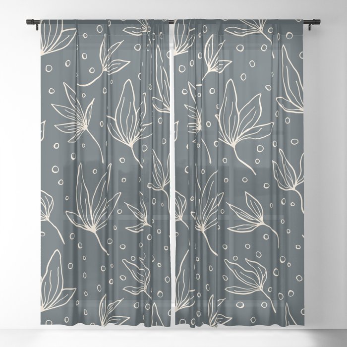 Navy Foliage Sheer Curtain